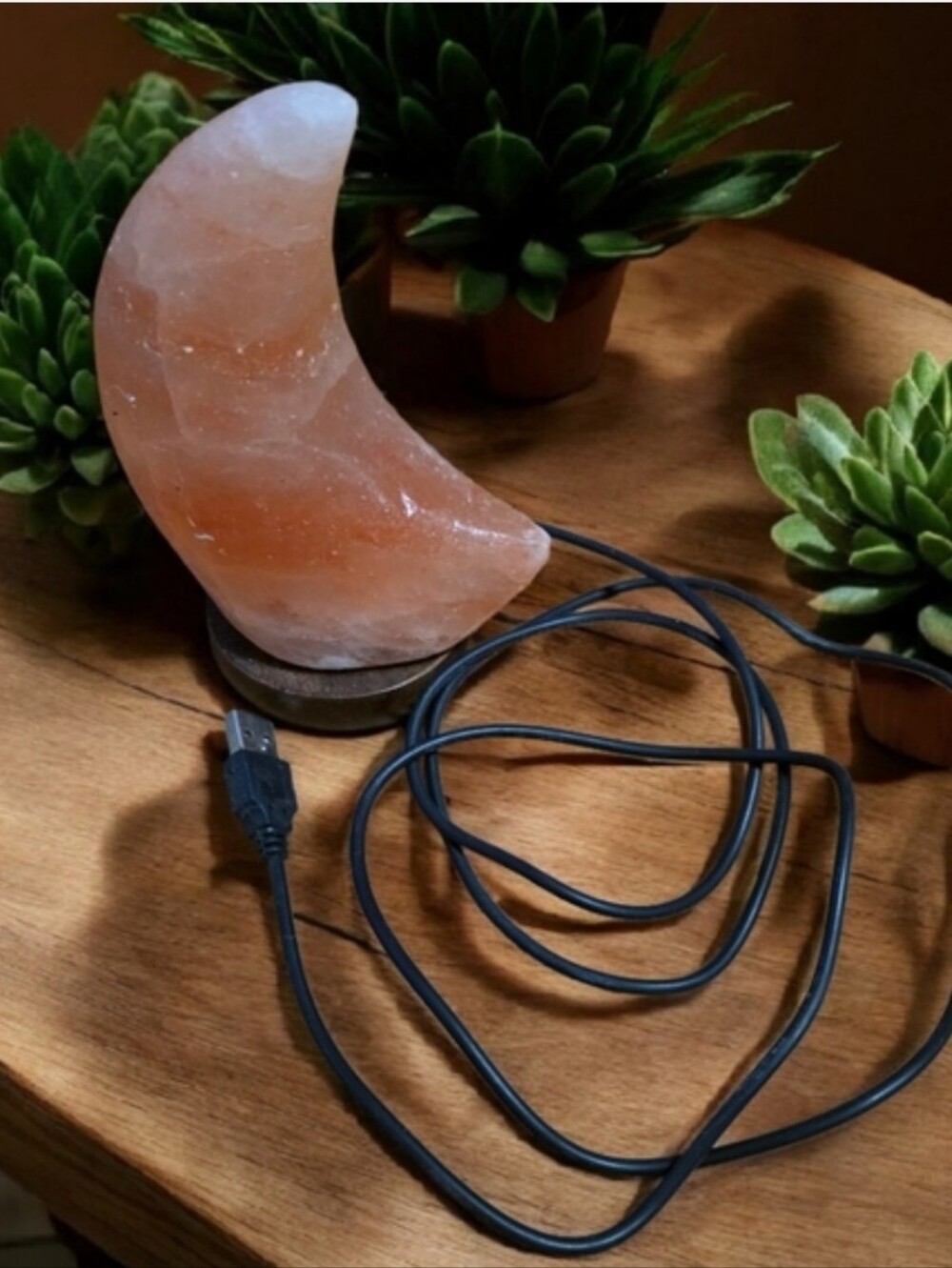 Himalayan Mini Moon Salt Lamp Nightlight With USB Cord & Wooden Base